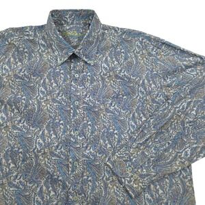 Alan Flusser Paisley Button Down Long Sleeve Shirt Cotton Blue Mens XL